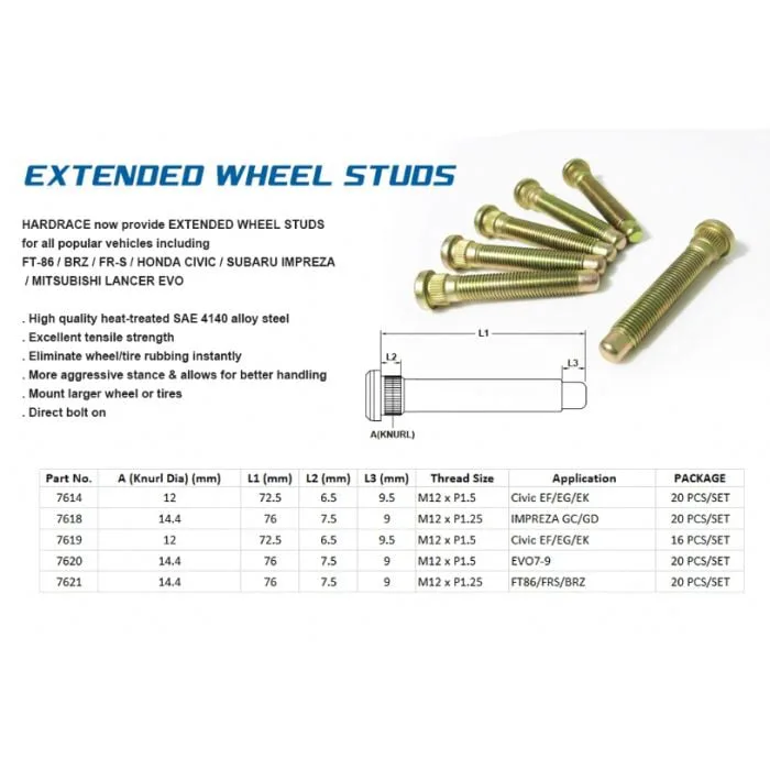 M12x1.5 Heavy Duty Long Wheel Studs (Set of 16) for Honda CR-V RD (97-01) - Image 2