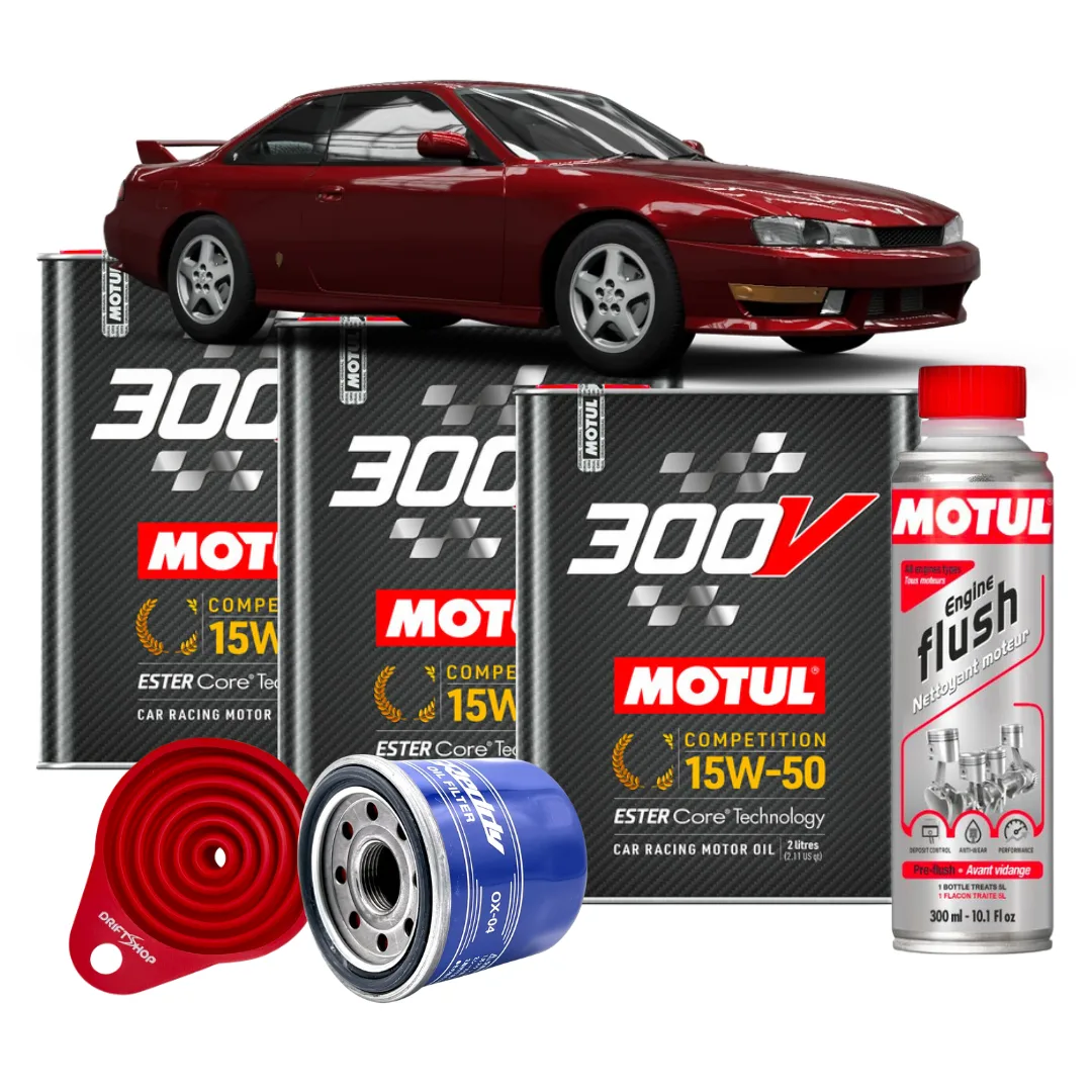 Nissan S14 Oil Change Kit (Motul 300V, Filter, Cleaner, Funnel)