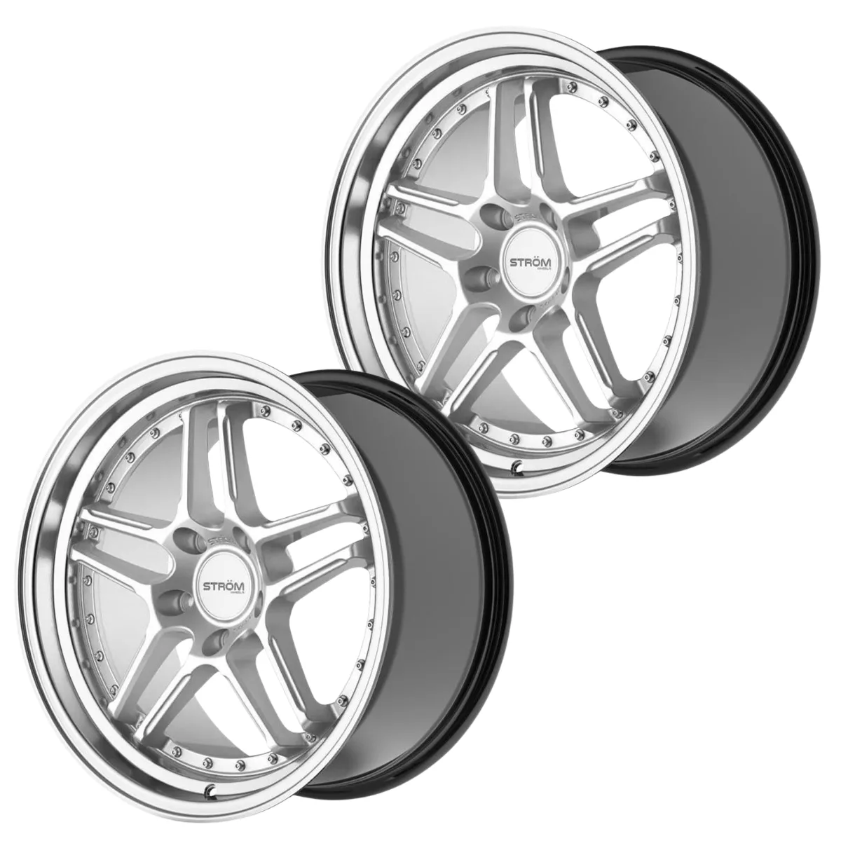Set of 2x Ström DS-05 17x9.5" 5x114.3 ET15, Hyper Silver, Polished Dish